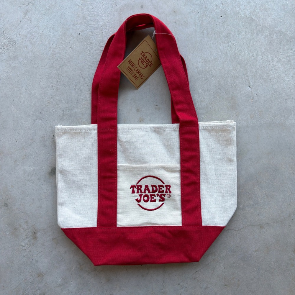 Trader Joe's Mini Canvas Tote Bag Red White vital Limited Edition NWT